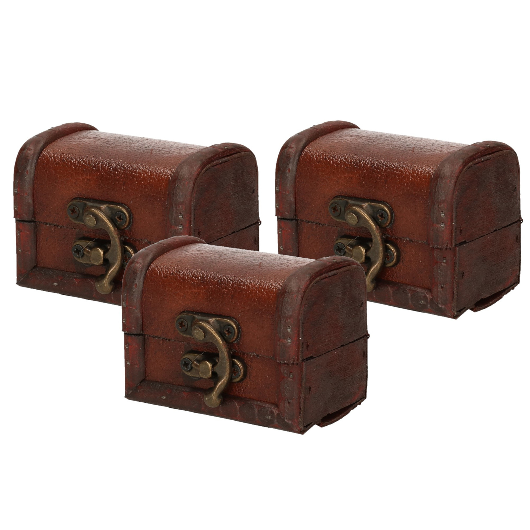 Set van 3x stuks houten opbergkistjes bruin 8 cm