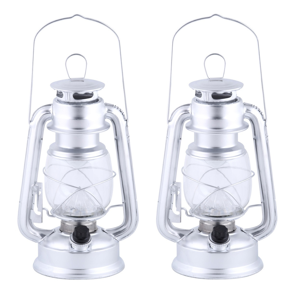 Set van 3x stuks LED lantaarn-windlicht zilver op batterijen 11,5 x 15 x 24 cm