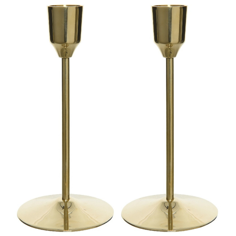 Set van 3x stuks luxe diner kaarsen staande kandelaar aluminium kleur goud 15 cm