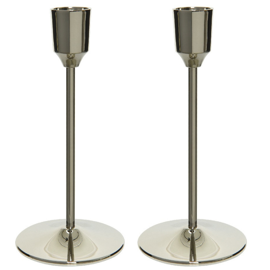 Set van 3x stuks luxe diner kaarsen staande kandelaar aluminium kleur zilver 15 cm