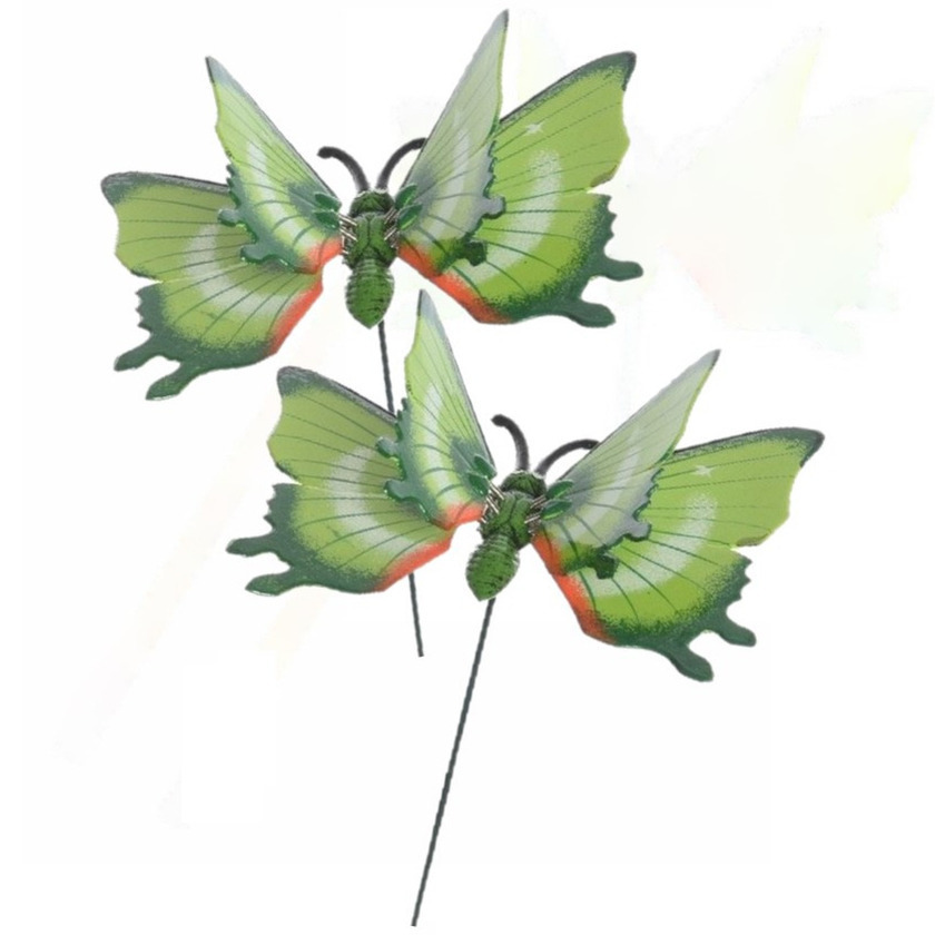 Set van 3x stuks metalen vlinder groen 11 x 70 cm op steker