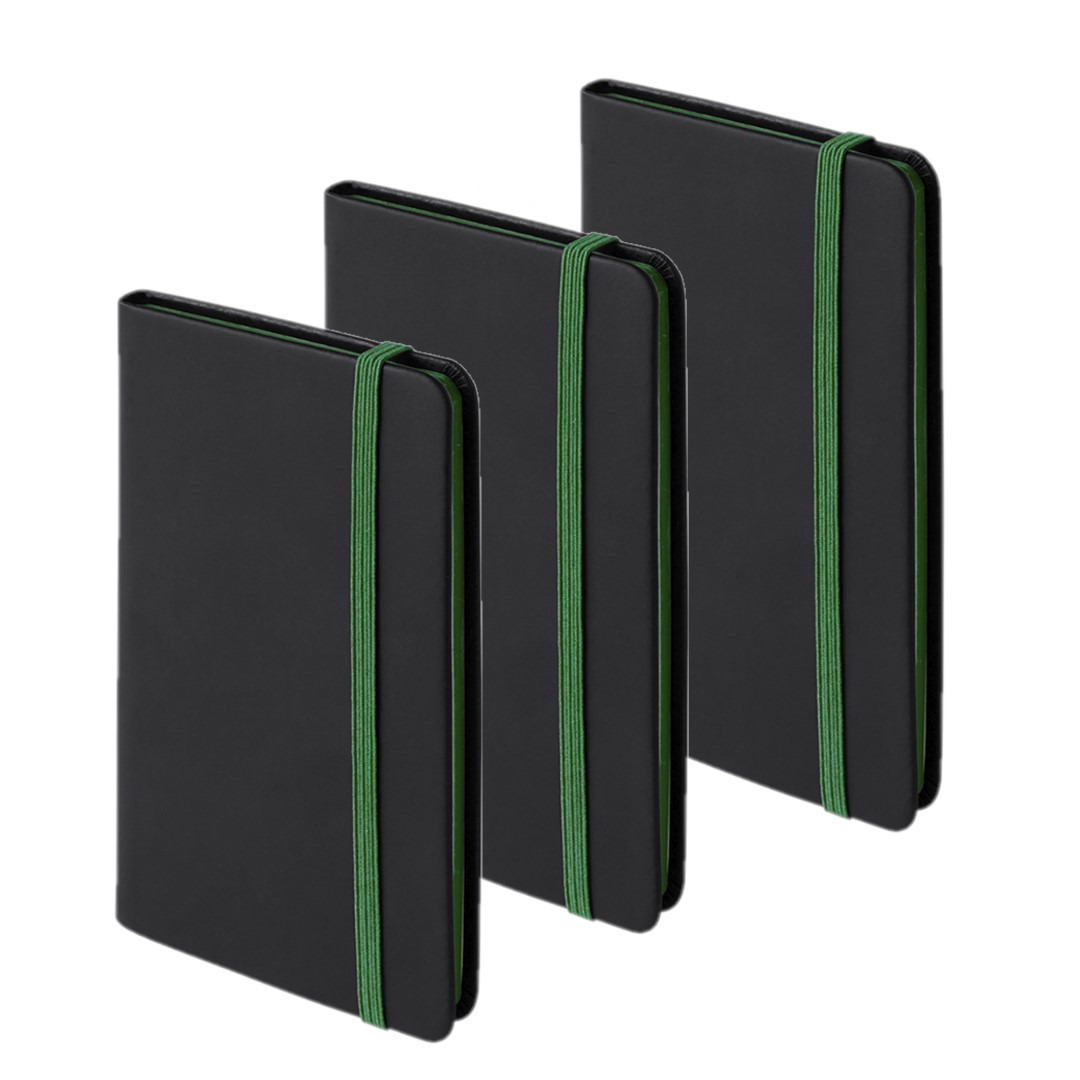 Set van 3x stuks notitieboekje met groen elastiek pu-leer kaft 9 x 14 cm