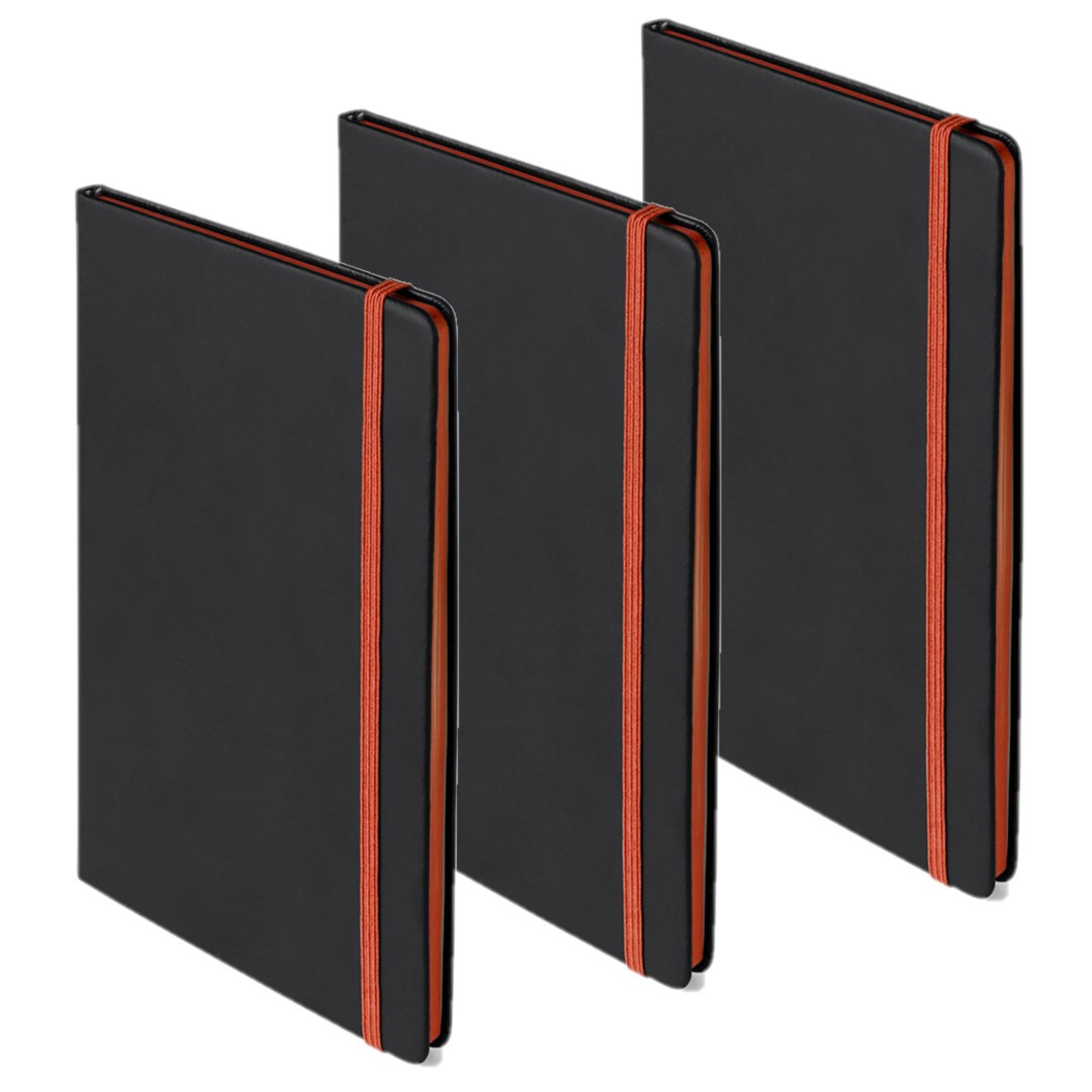 Set van 3x stuks notitieboekje met oranje elastiek A5 formaat