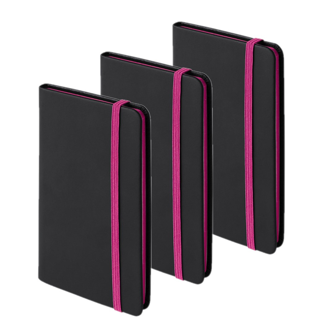 Set van 3x stuks notitieboekje met roze elastiek pu-leer kaft 9 x 14 cm