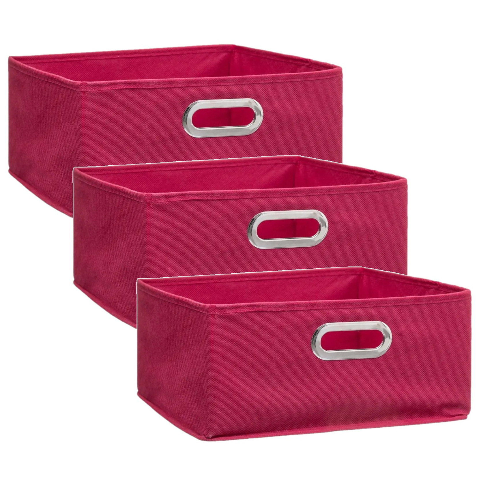 Set van 3x stuks opbergmand-kastmand 14 liter framboos roze linnen 31 x 31 x 15 cm