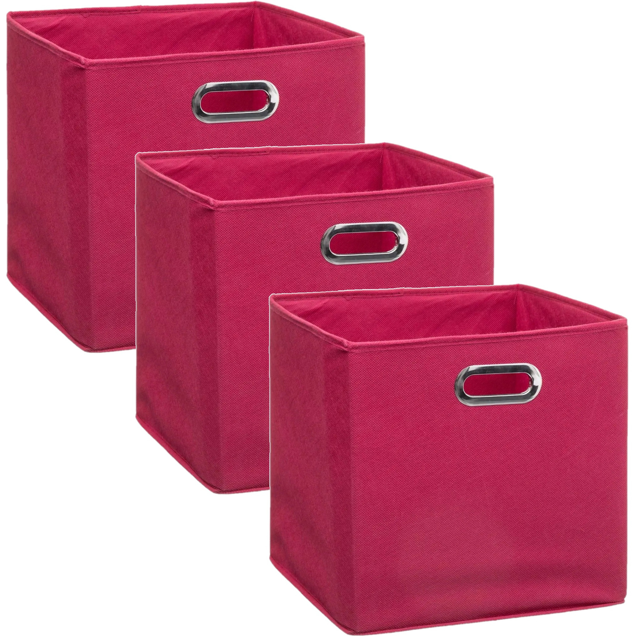Set van 3x stuks opbergmand-kastmand 29 liter framboos roze linnen 31 x 31 x 31 cm