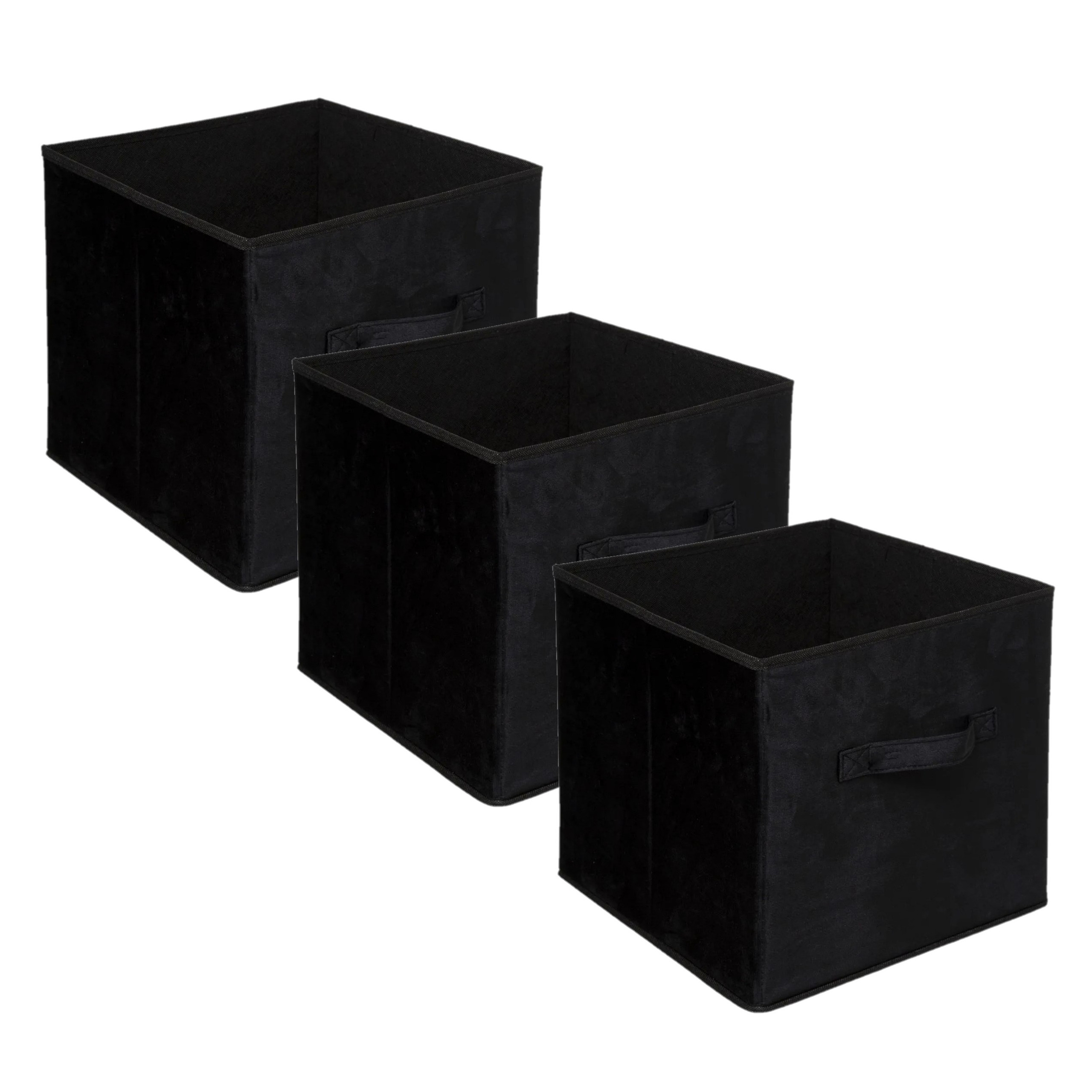 Set van 3x stuks opbergmand-kastmand 29 liter zwart polyester 31 x 31 x 31 cm