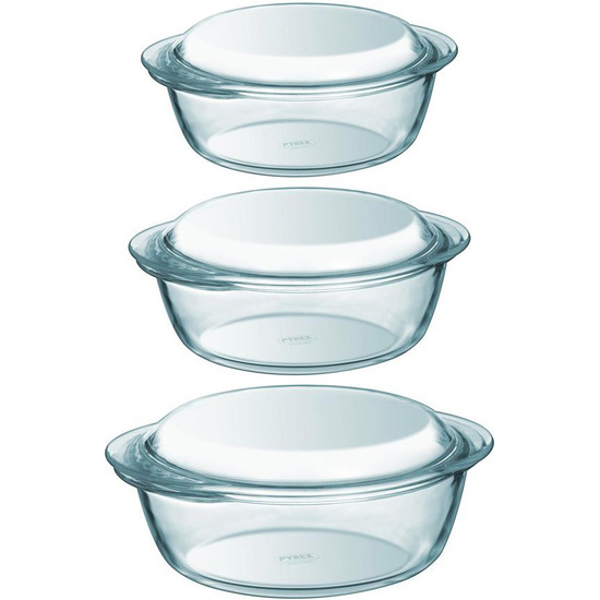 Set van 3x stuks ronde glazen ovenschalen met deksel 1,4 en 2,1 en 3 liter