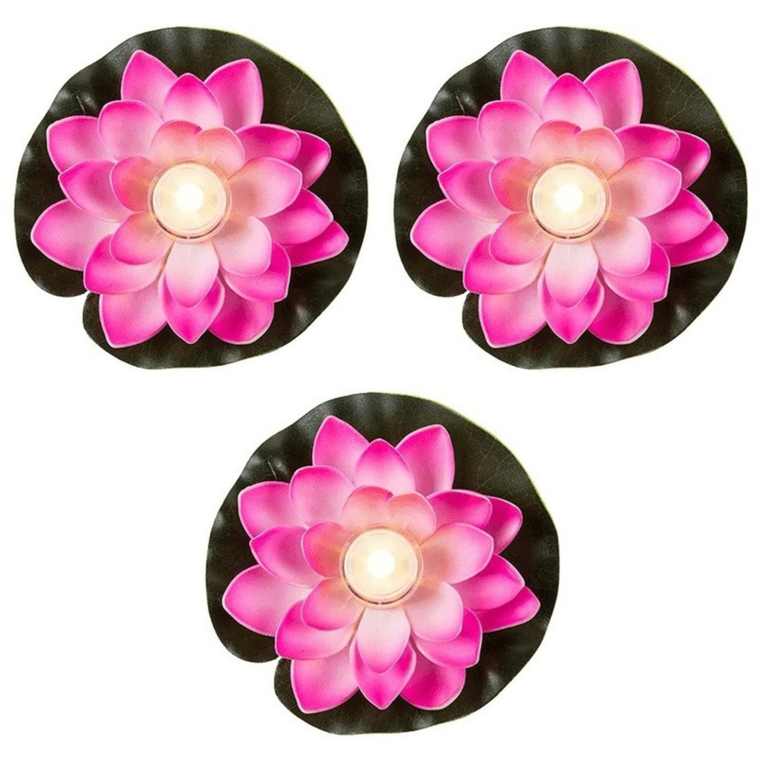 Set van 3x stuks roze waterlelies met LED waxinelichtje 13 cm