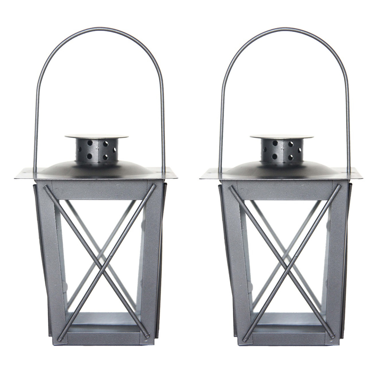 Set van 3x stuks zilveren tuin lantaarn-windlicht van ijzer 12 x 12 x 16 cm