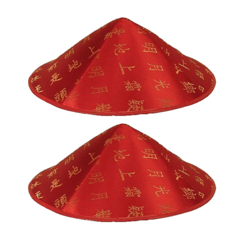 Set van 4x aziatische-chinese hoedje rood met gouden tekens-letters