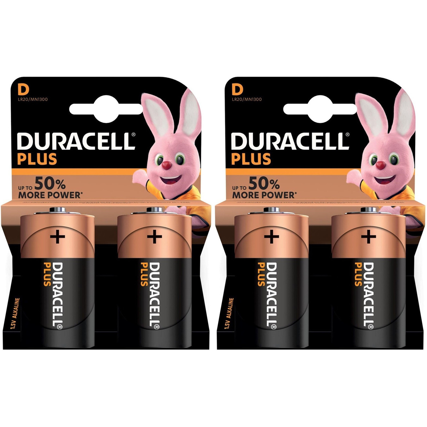 Set van 4x Duracell D Plus alkaline batterijen LR20 MN1300 1.5 V