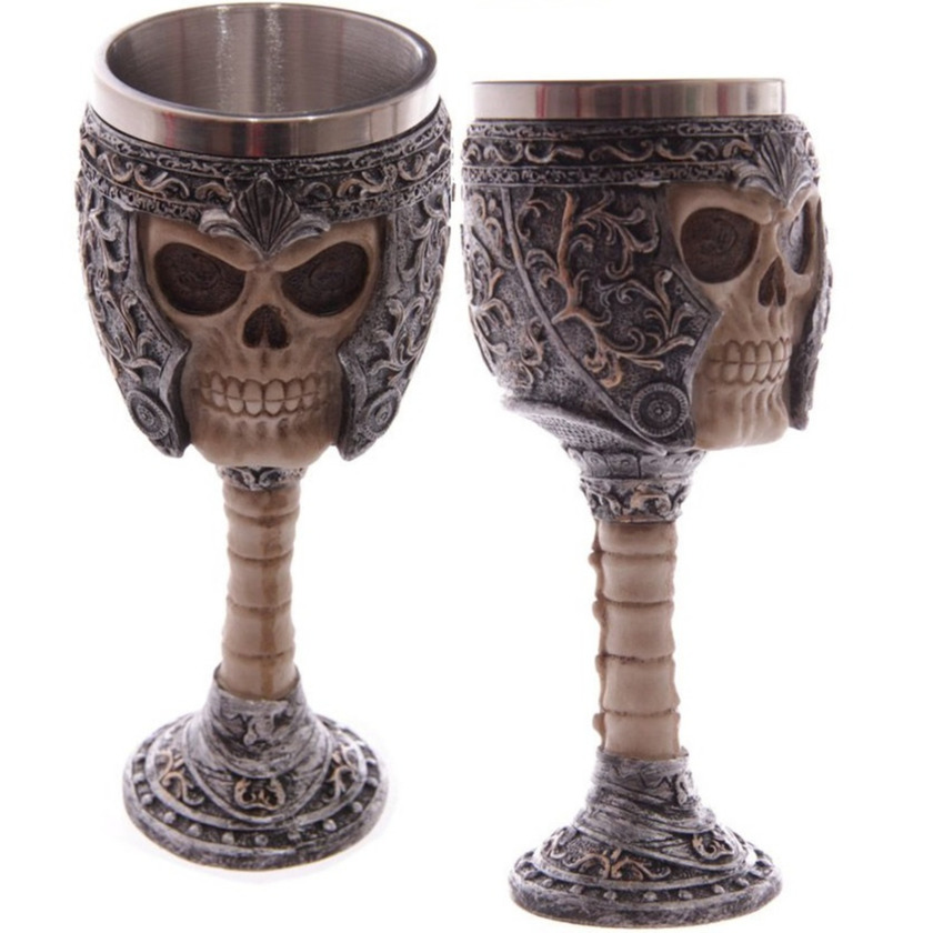 Set van 4x stuks decoratie horror kelk-wijnglas schedel 18 cm