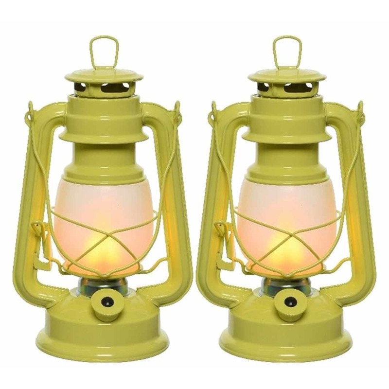 Set van 4x stuks gele camping lantaarn 24 cm vuur effect LED licht