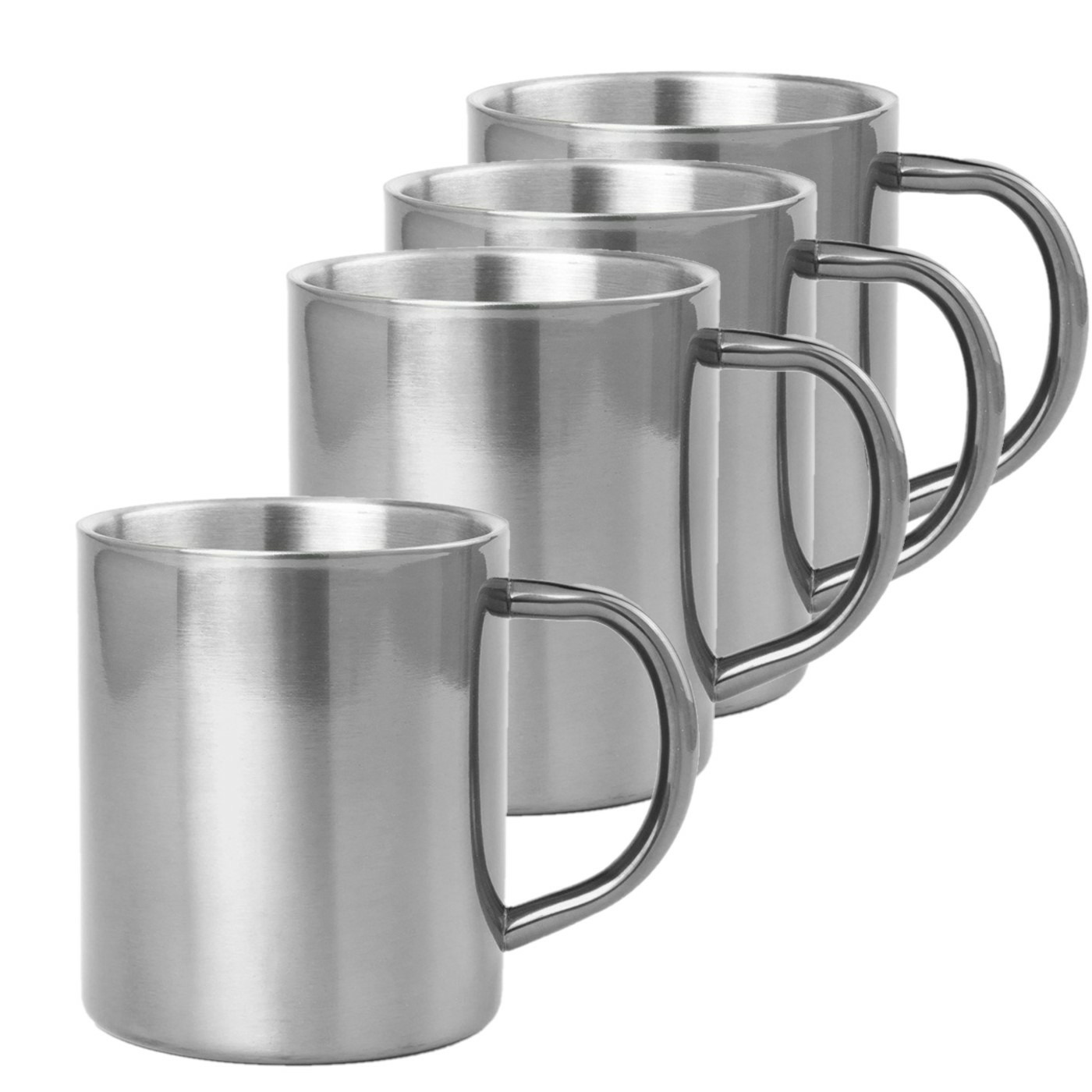 Set van 4x stuks koffie drinkbekers-mokken zilver metallic RVS 280 ml