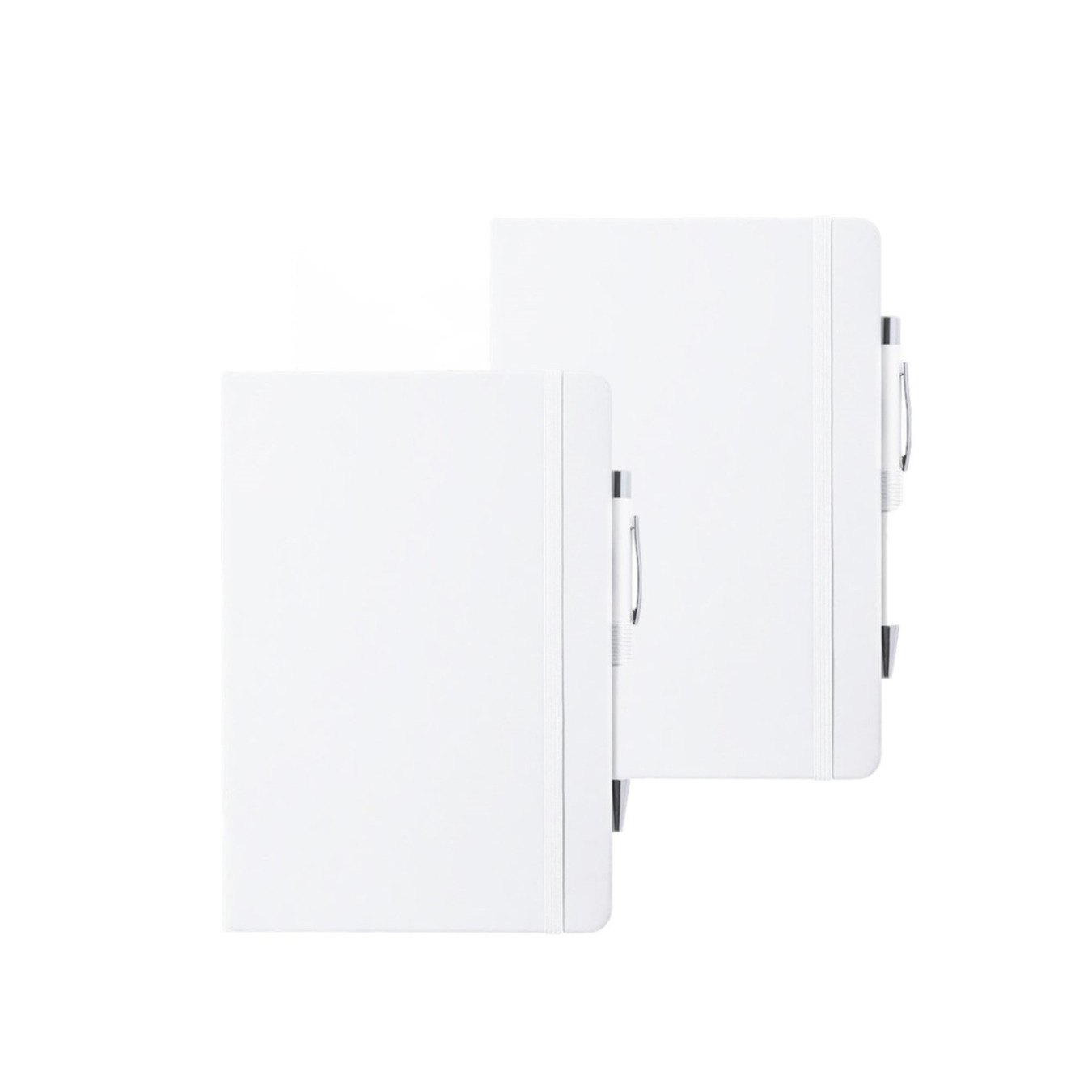 Set van 4x stuks luxe notitieboekje gelinieerd wit met elastiek en pen A5 formaat