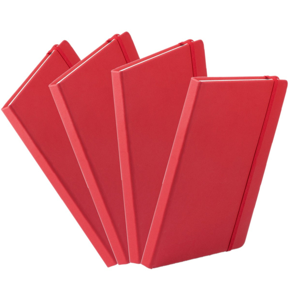 Set van 4x stuks luxe schriftjes-notitieboekjes rood met elastiek A5 formaat