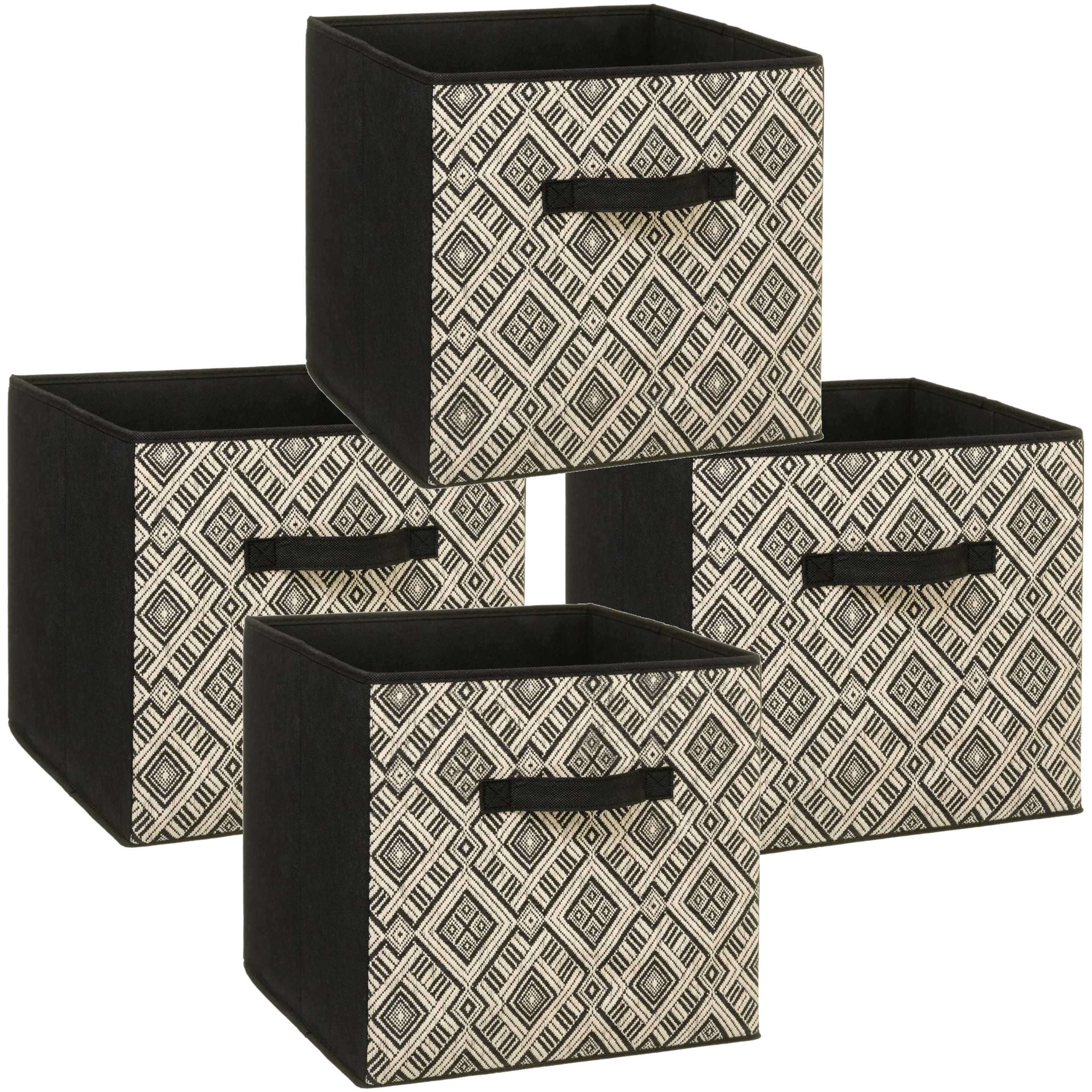 Set van 4x stuks opbergmand-kastmand 29 liter zwart-creme polyester 31 x 31 x 31 cm