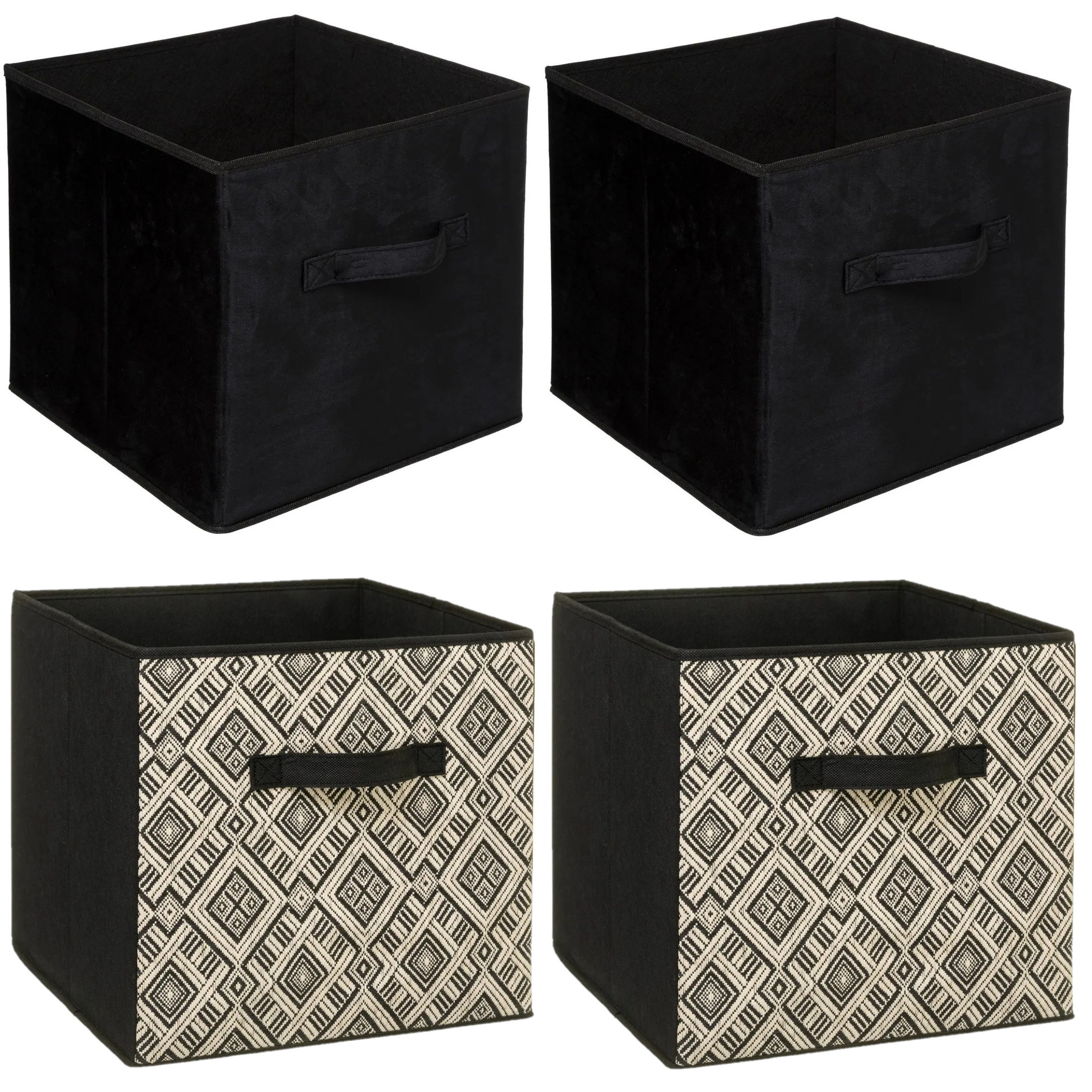 Set van 4x stuks opbergmanden-kastmanden 29 liter zwart-creme polyester 31 x 31 x 31 cm