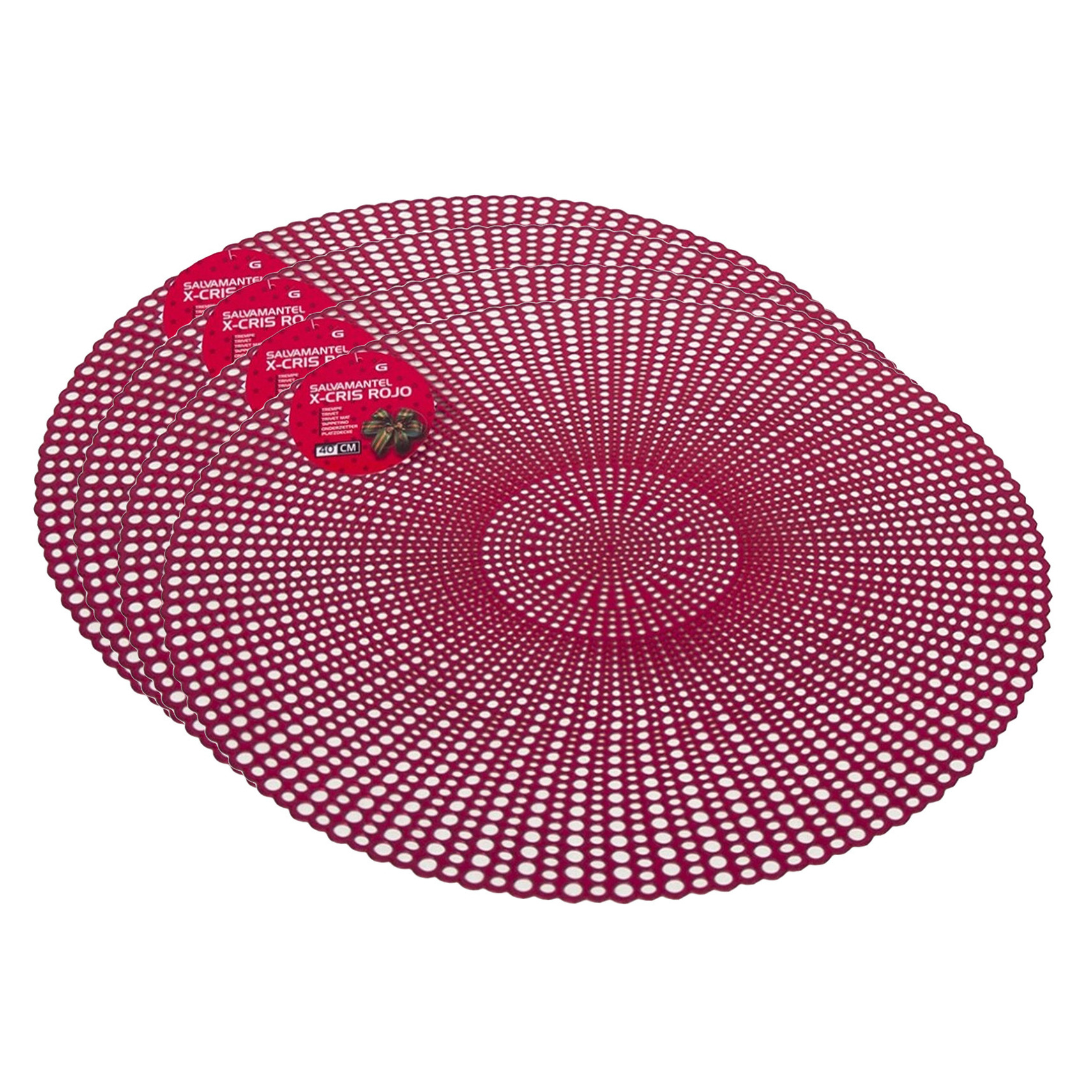 Set van 4x stuks ronde kunststof dinner placemats rood met diameter 40 cm