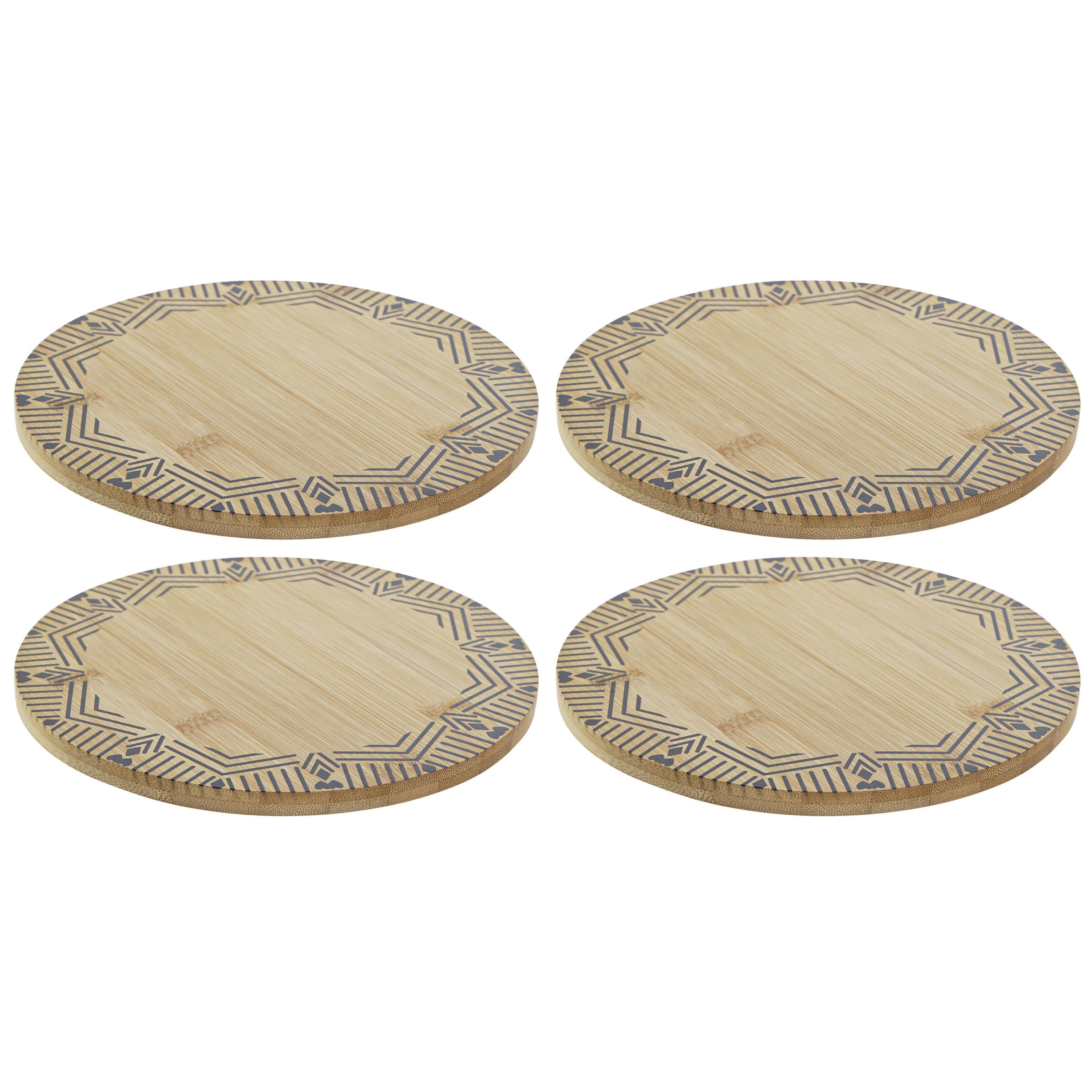 Set van 4x stuks ronde pannen onderzetters van bamboe met print D20 cm