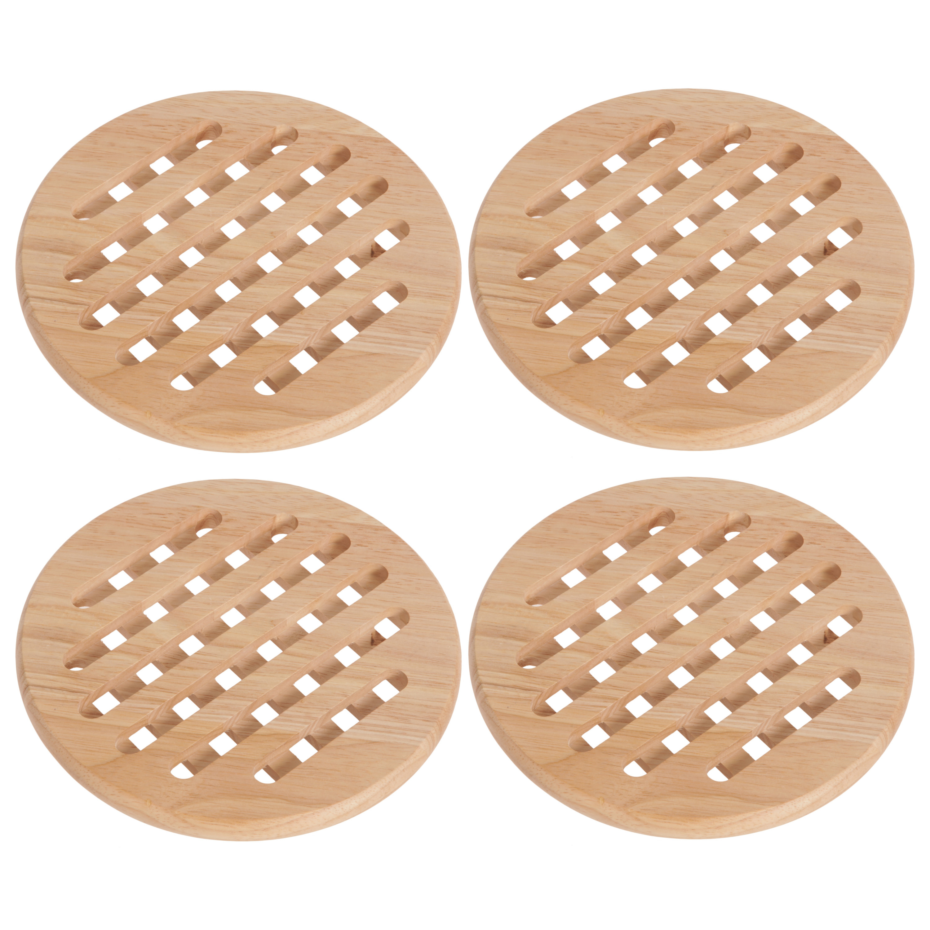 Set van 4x stuks ronde pannen onderzetters van hout 19 cm