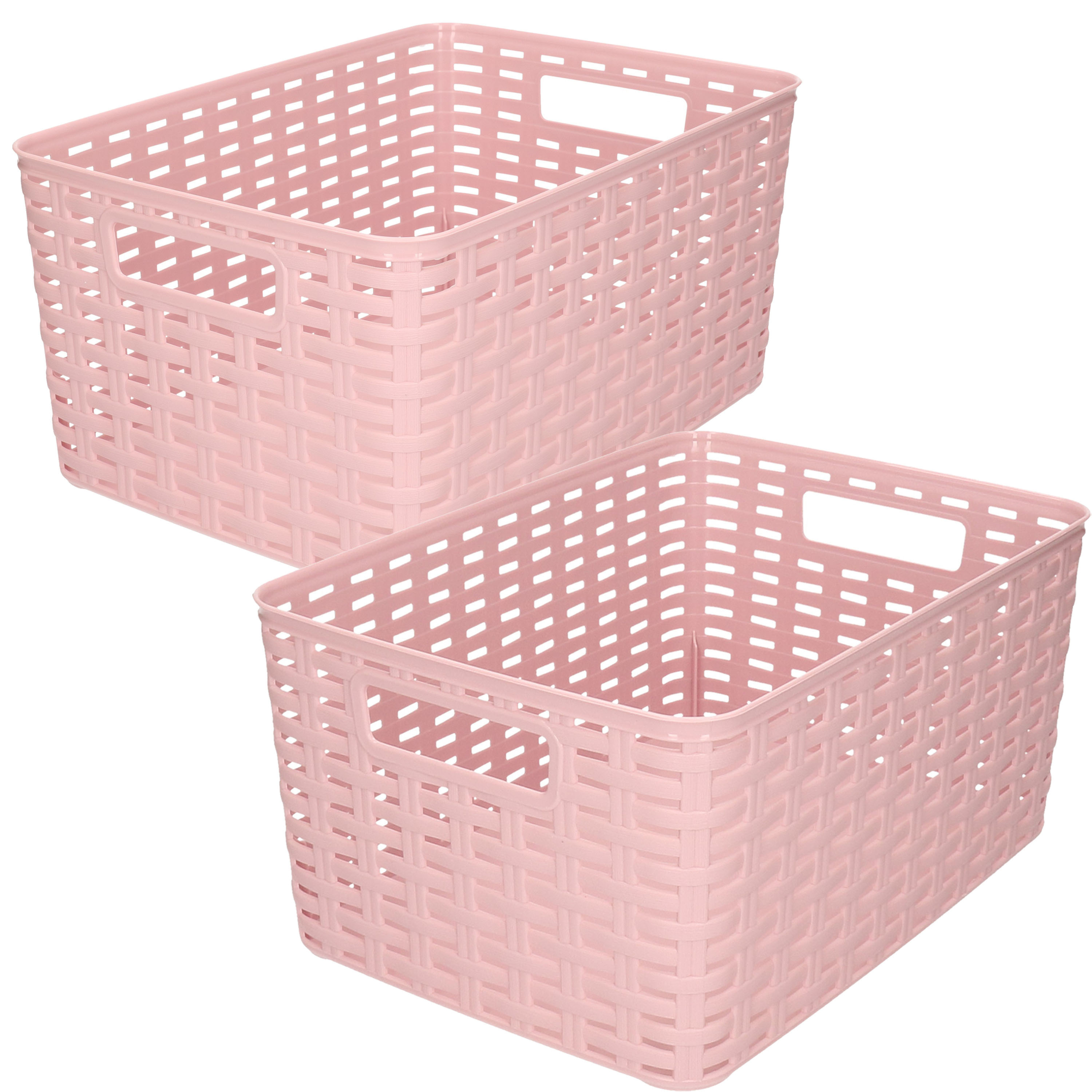 Set van 5x stuks opbergboxen-opbergmandjes rotan oud roze kunststof