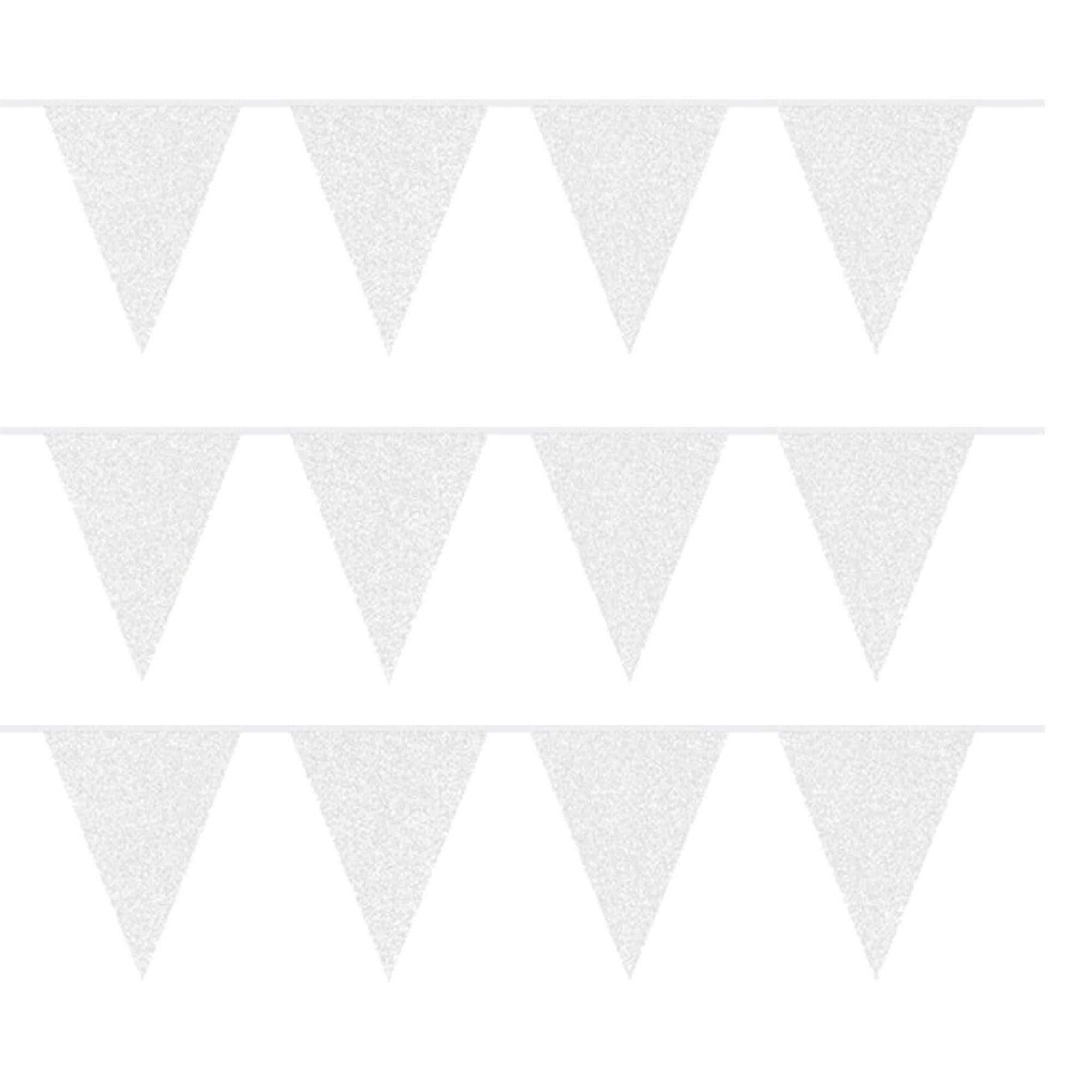 Set van 5x stuks witte vlaggenlijnen met glitters 10 meter