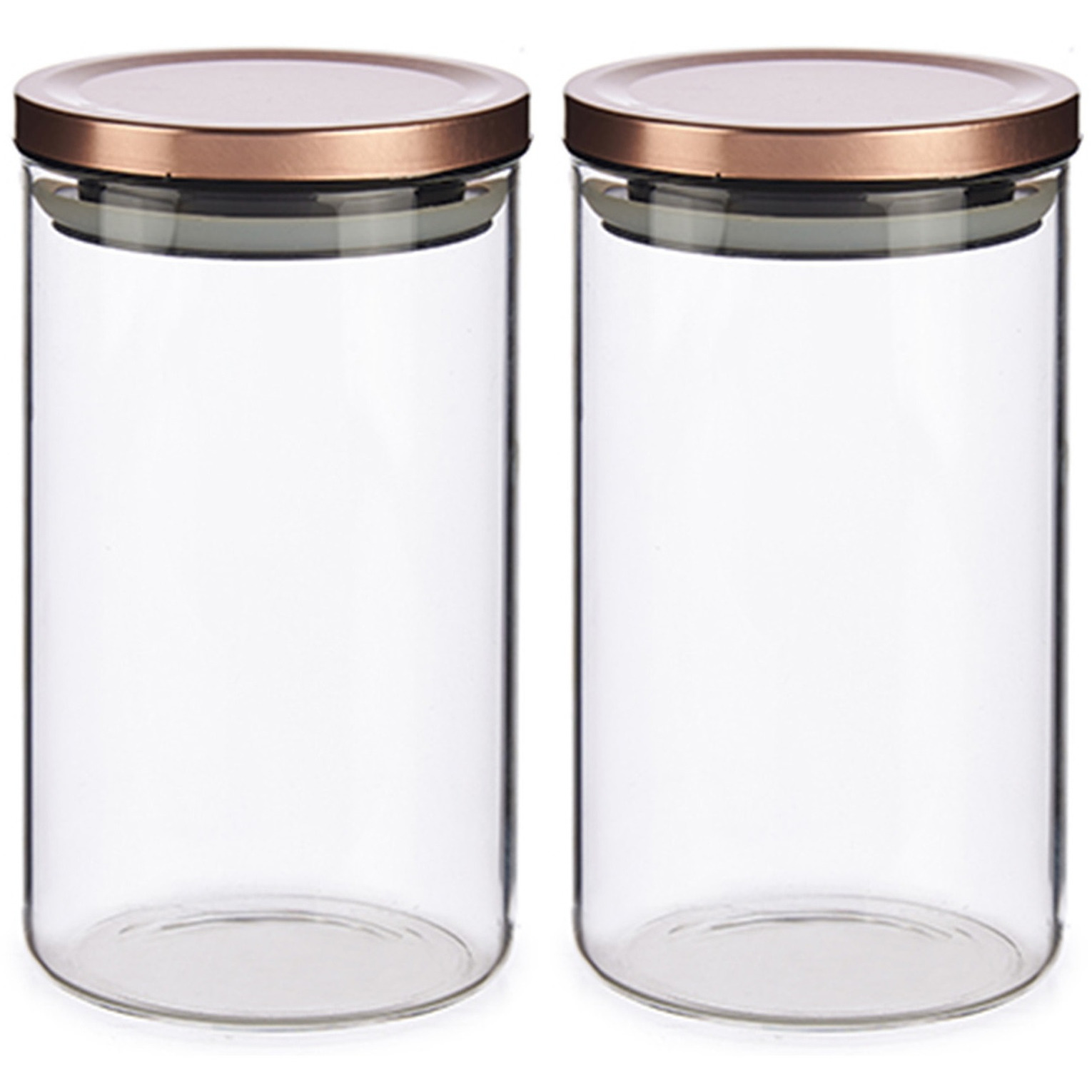 Set van 6x stuks glazen luxe keuken voorraadpot-voorraadbus met deksel rose goud 1000 ml