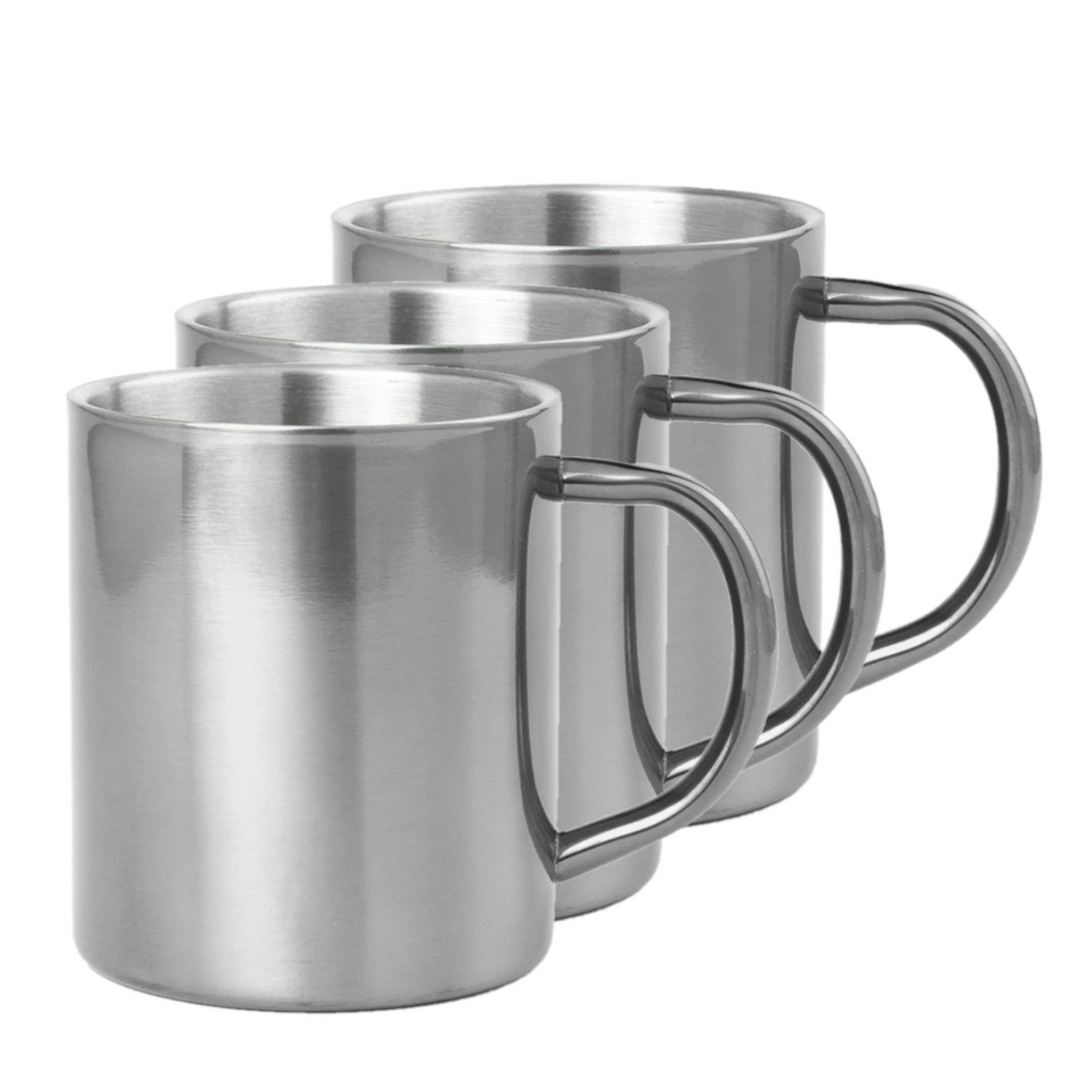 Set van 6x stuks koffie drinkbekers-mokken zilver metallic RVS 280 ml