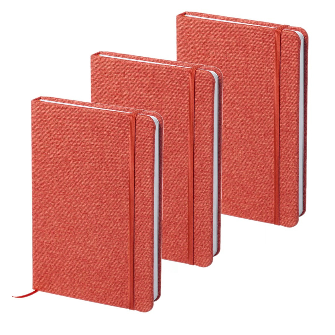 Set van 6x stuks notitieboekje gelinieerd canvas kaft rood met elastiek 13 x 18 cm