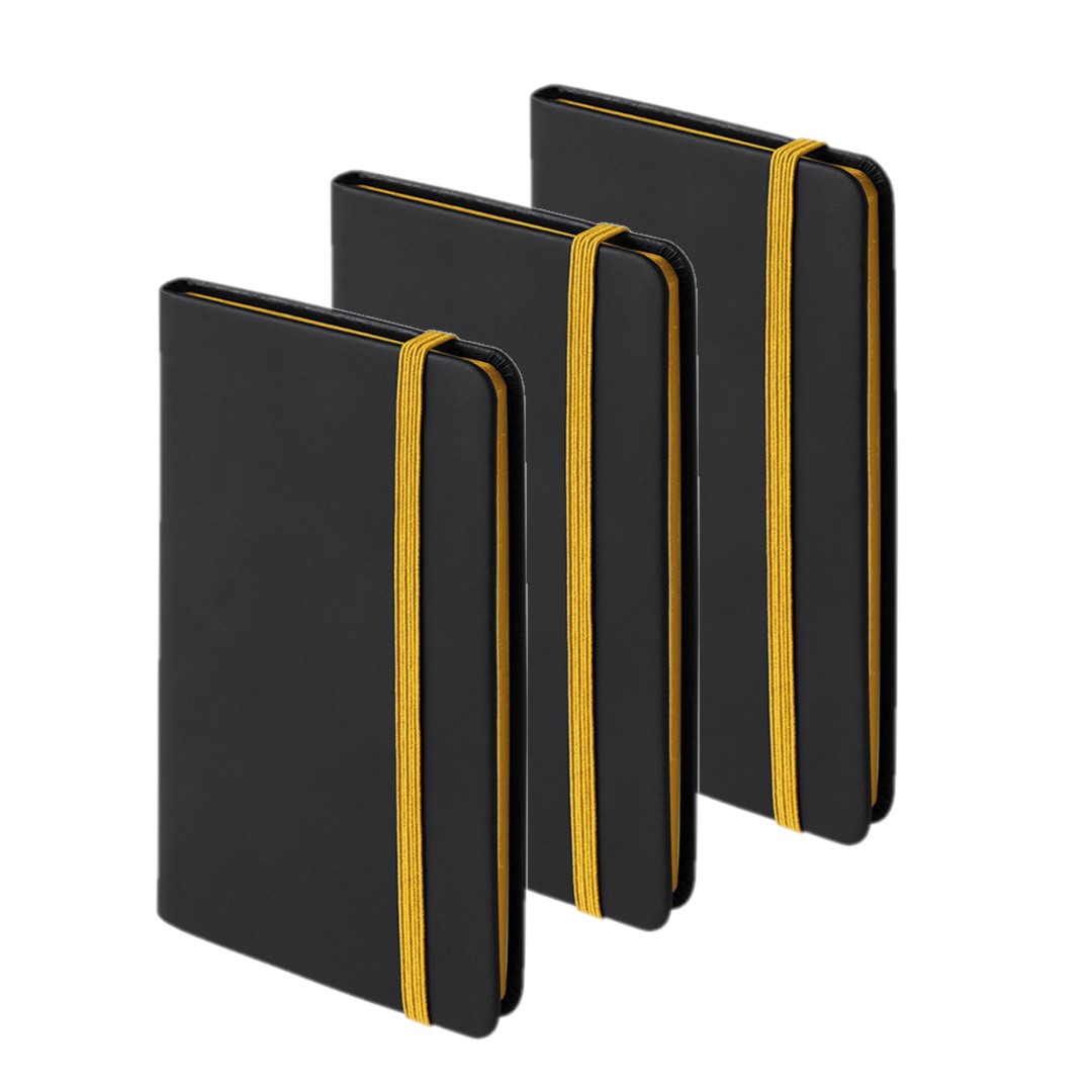 Set van 6x stuks notitieboekje met geel elastiek pu-leer kaft 9 x 14 cm