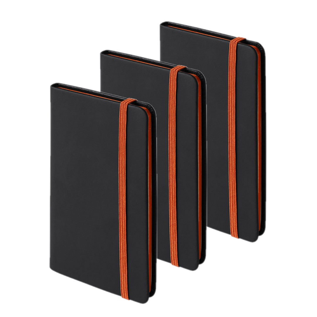 Set van 6x stuks notitieboekje met oranje elastiek pu-leer kaft 9 x 14 cm