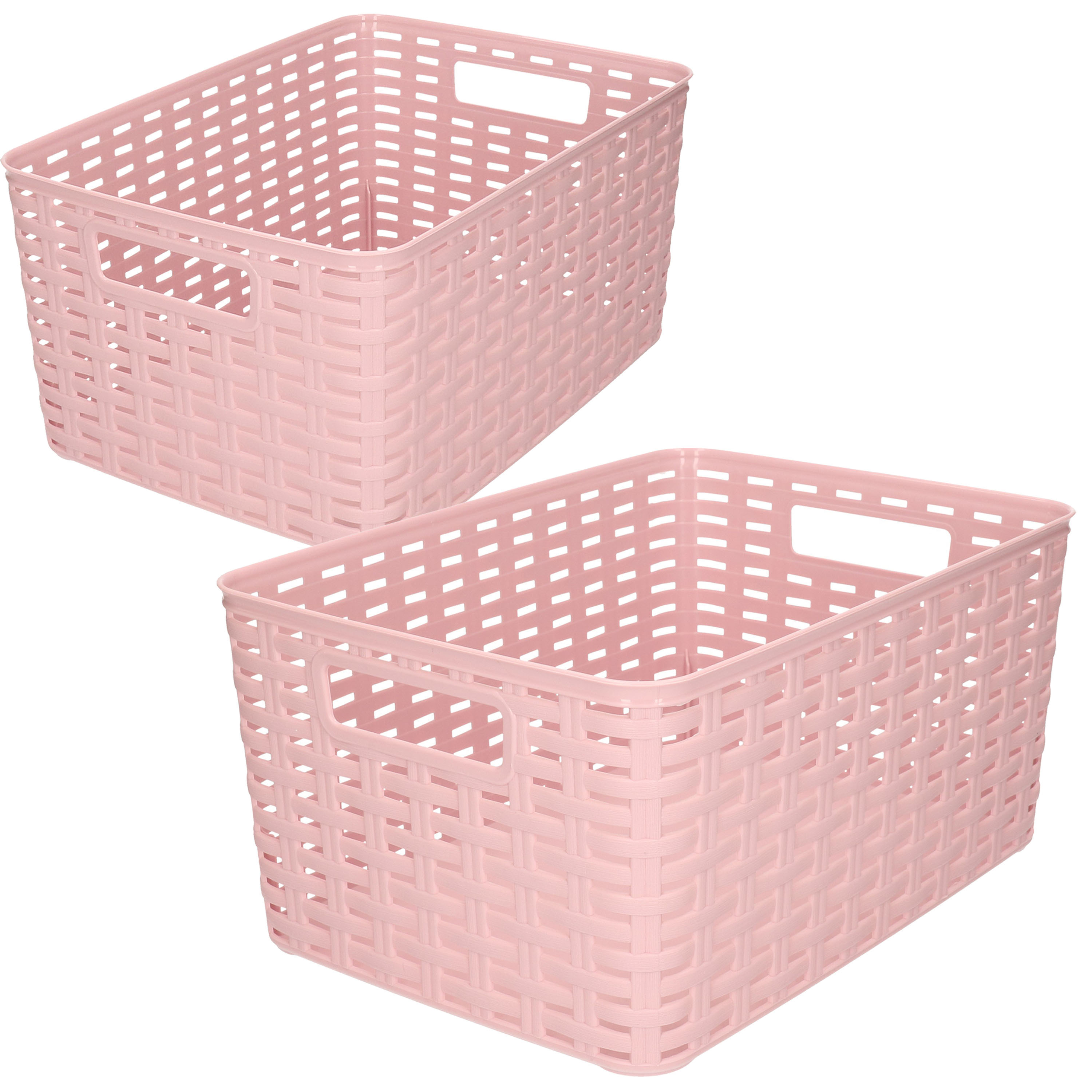 Set van 6x stuks opbergboxen-opbergmandjes rotan oud roze kunststof