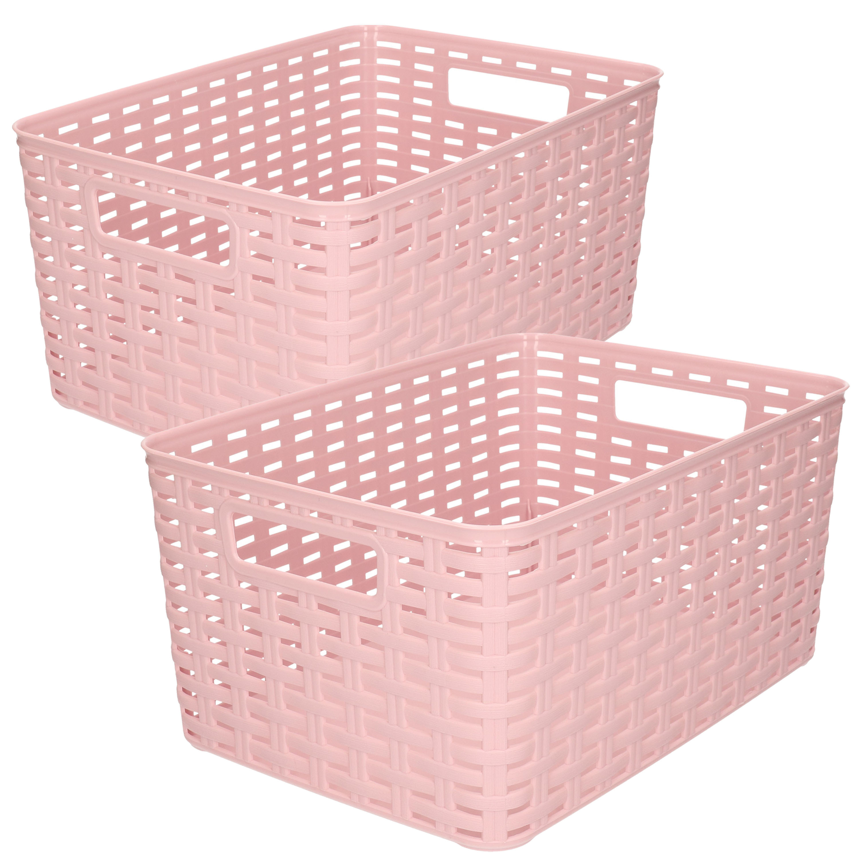 Set van 7x stuks opbergboxen-opbergmandjes rotan oud roze kunststof