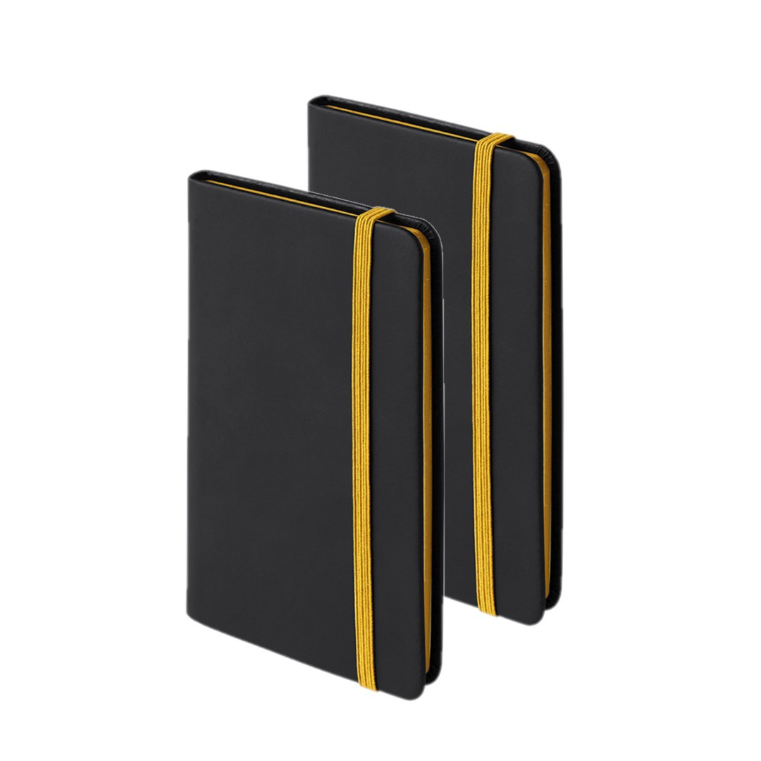 Set van 8x stuks notitieboekje met geel elastiek pu-leer kaft 9 x 14 cm