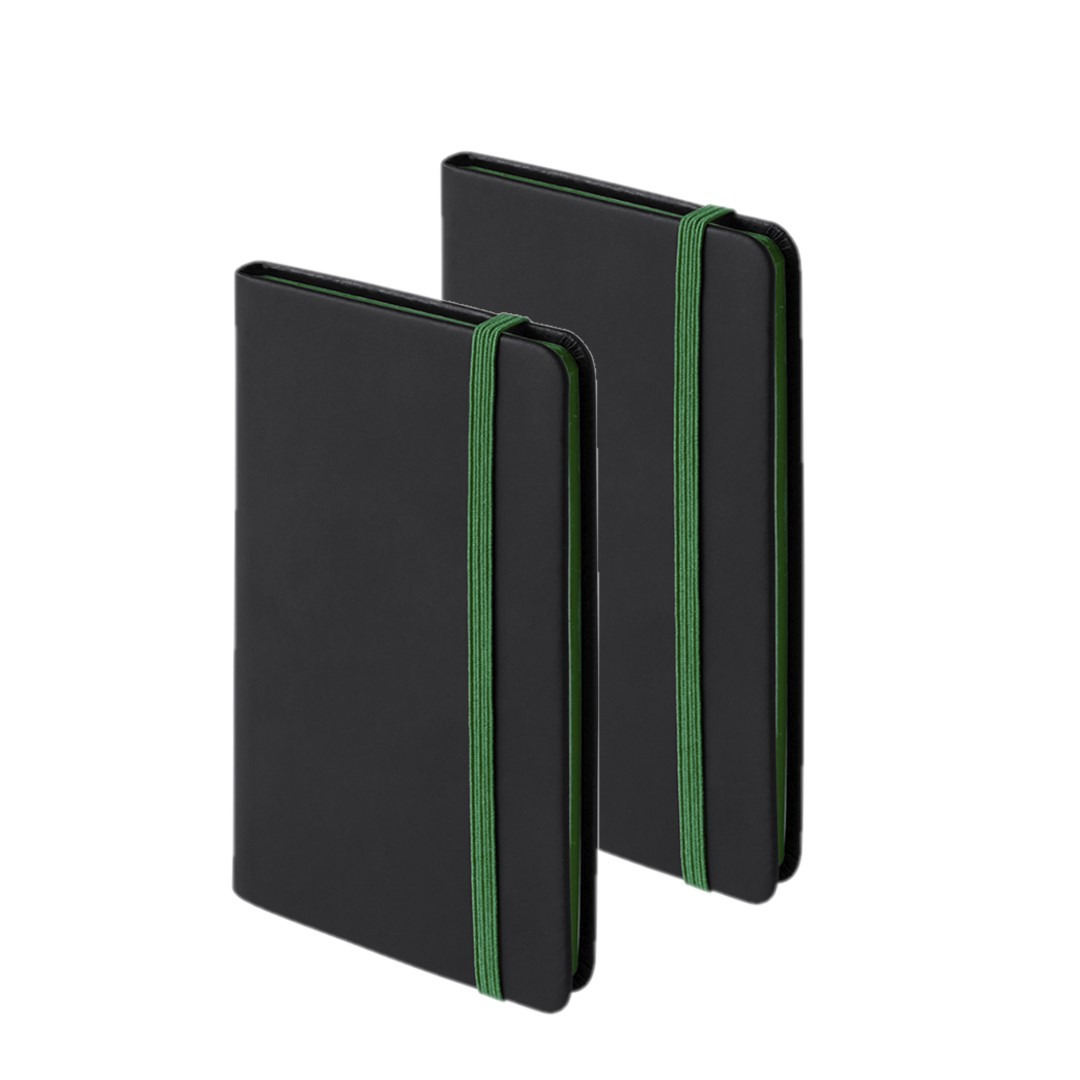 Set van 8x stuks notitieboekje met groen elastiek pu-leer kaft 9 x 14 cm