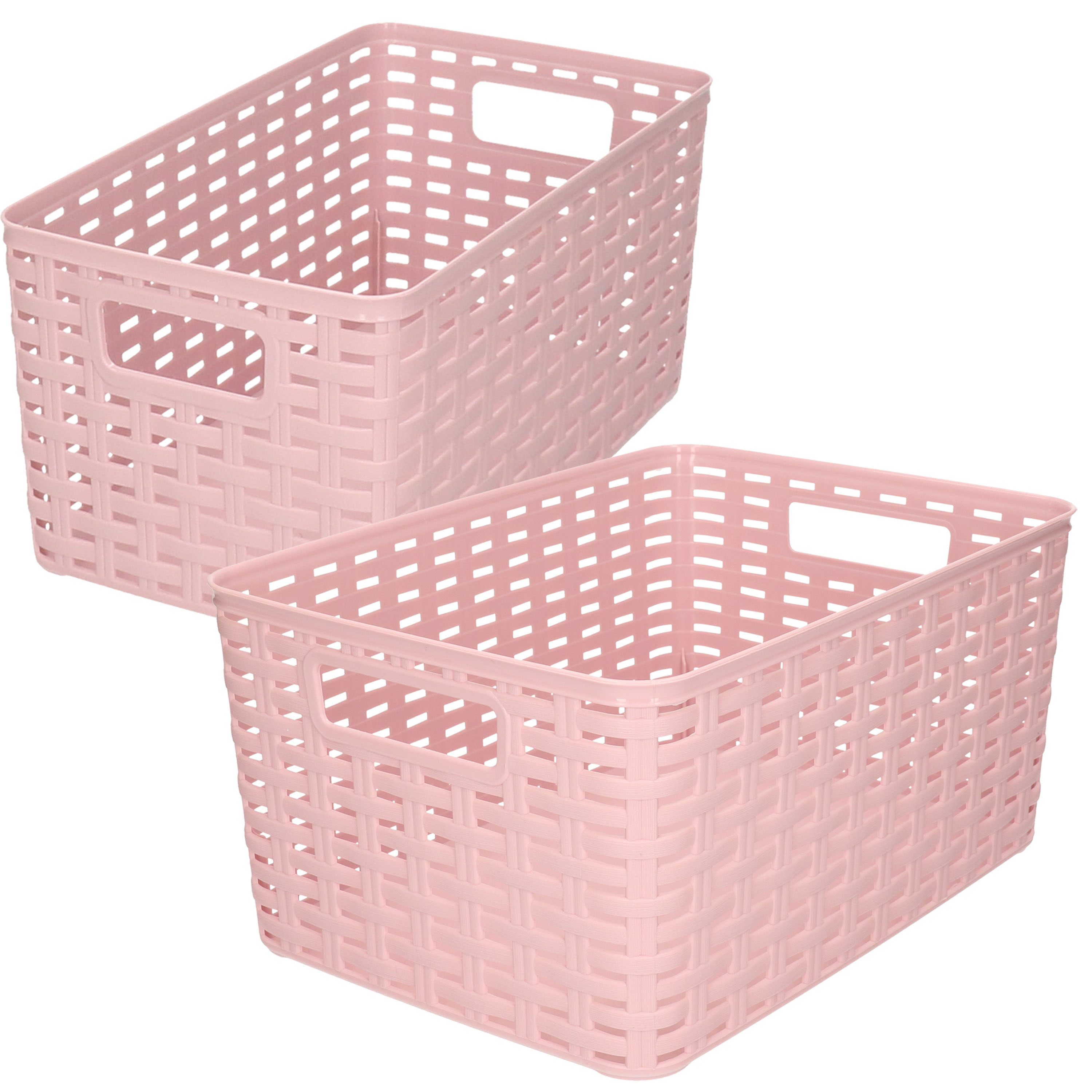 Set van 8x stuks opbergboxen-opbergmandjes rotan oud roze kunststof