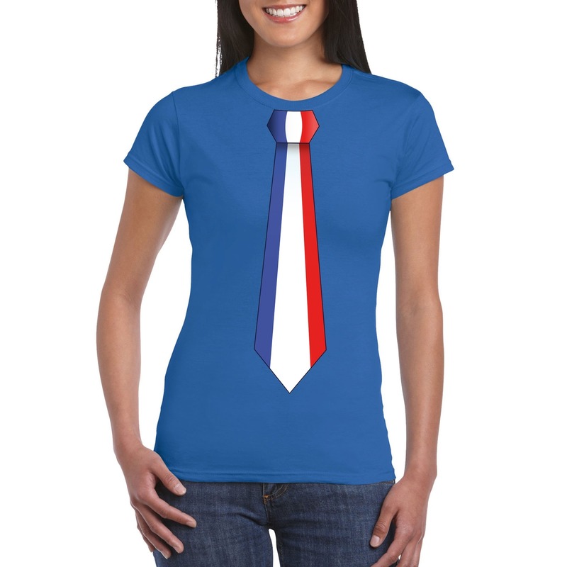 Shirt met Frankrijk stropdas blauw dames