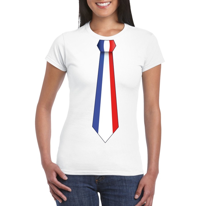 Shirt met Frankrijk stropdas wit dames
