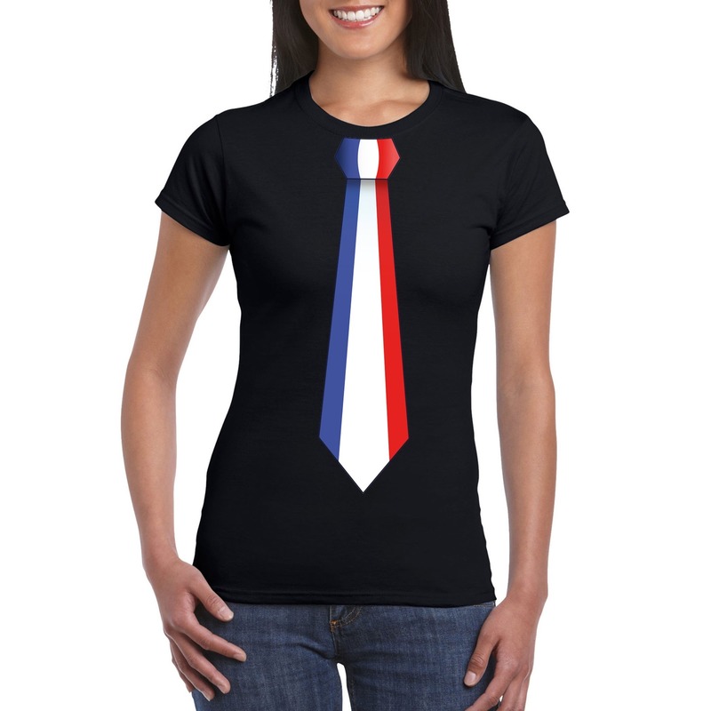 Shirt met Frankrijk stropdas zwart dames