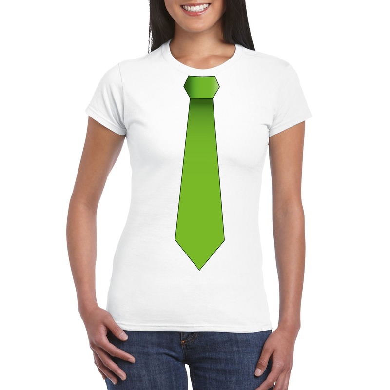 Shirt met groene stropdas wit dames
