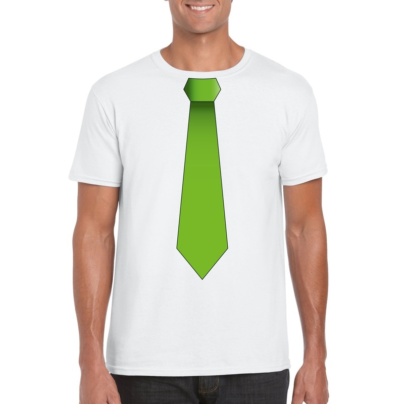 Shirt met groene stropdas wit heren