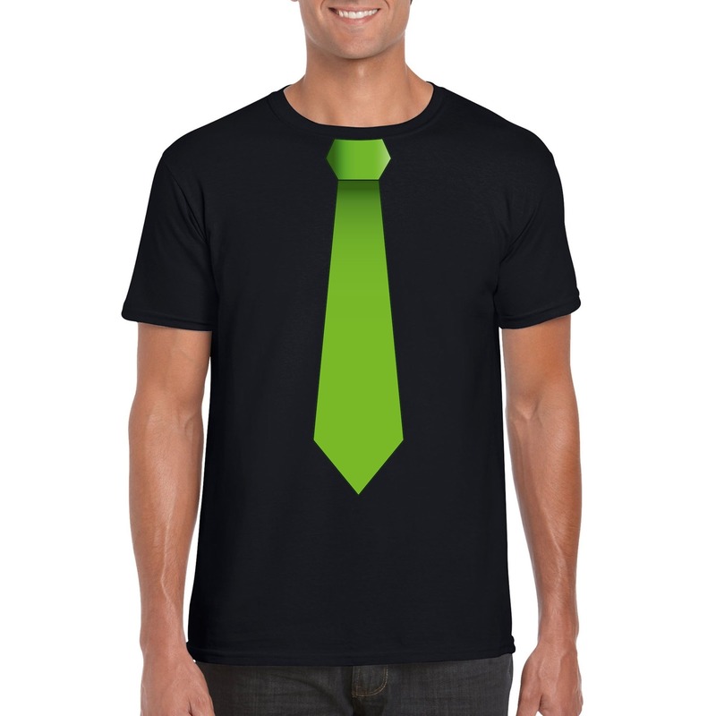 Shirt met groene stropdas zwart heren
