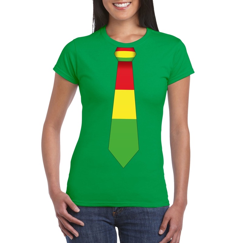 Shirt met rood-geel-groene Limburg stropdas groen dames