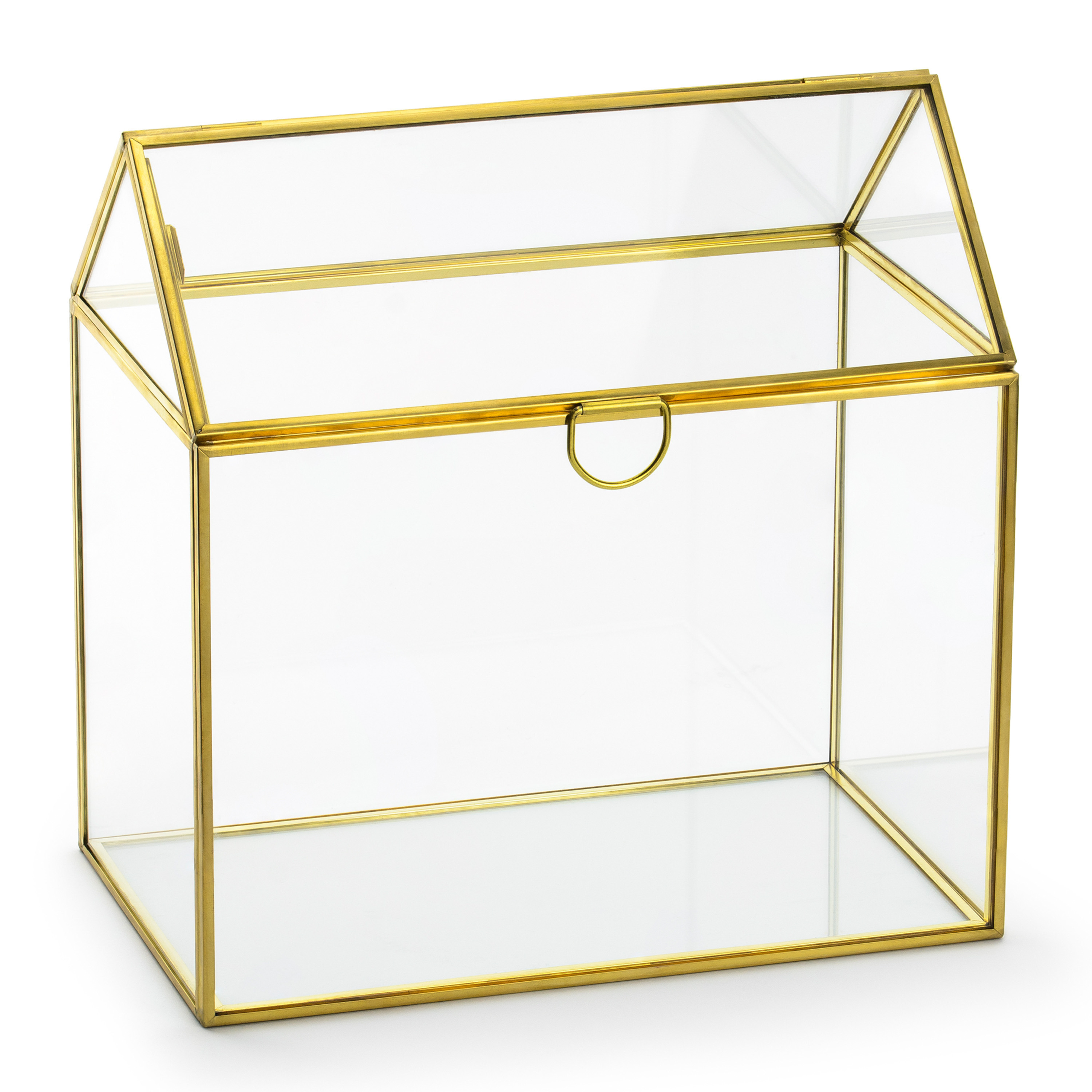 Sieradendoos opbergkistje goud huisje glas-metaal 13 x 21 cm