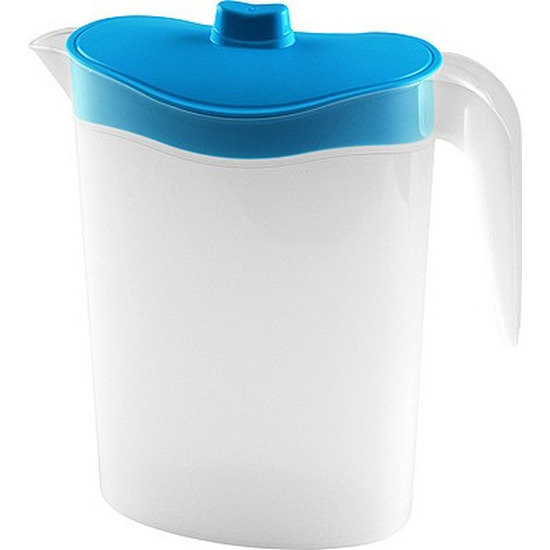 Smalle kunststof koelkast schenkkan 1,5 liter met blauw deksel