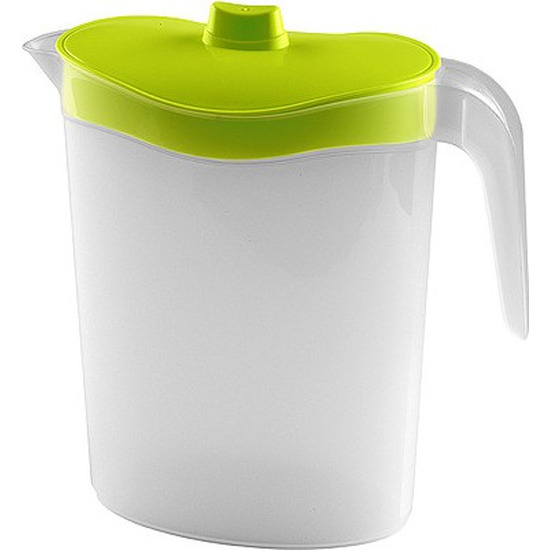 Smalle kunststof koelkast schenkkan 1,5 liter met groen deksel