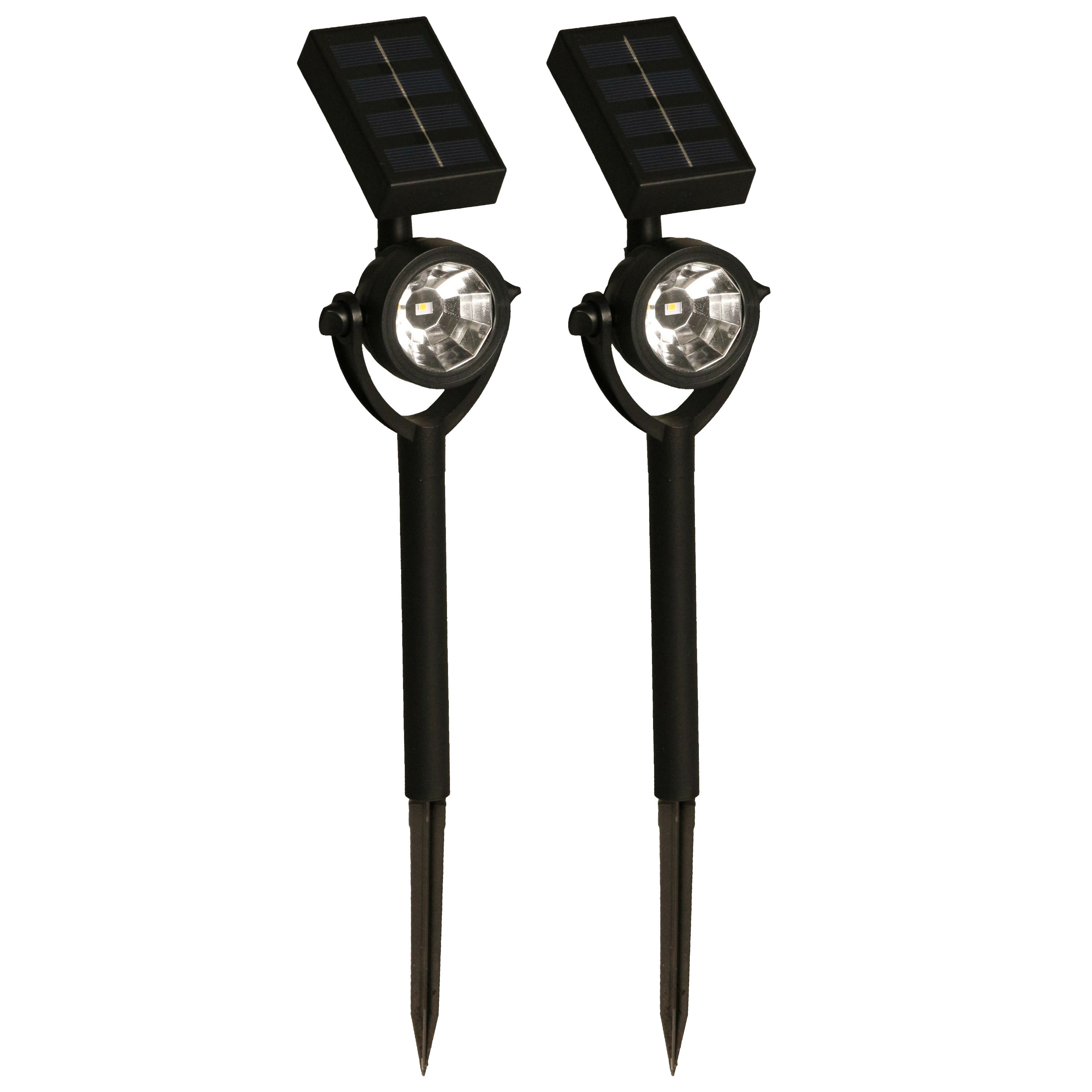 Solar tuinlamp-spotlamp 2x zwart LED Softtone effect oplaadbaar L8 x B5,5 x H35 cm