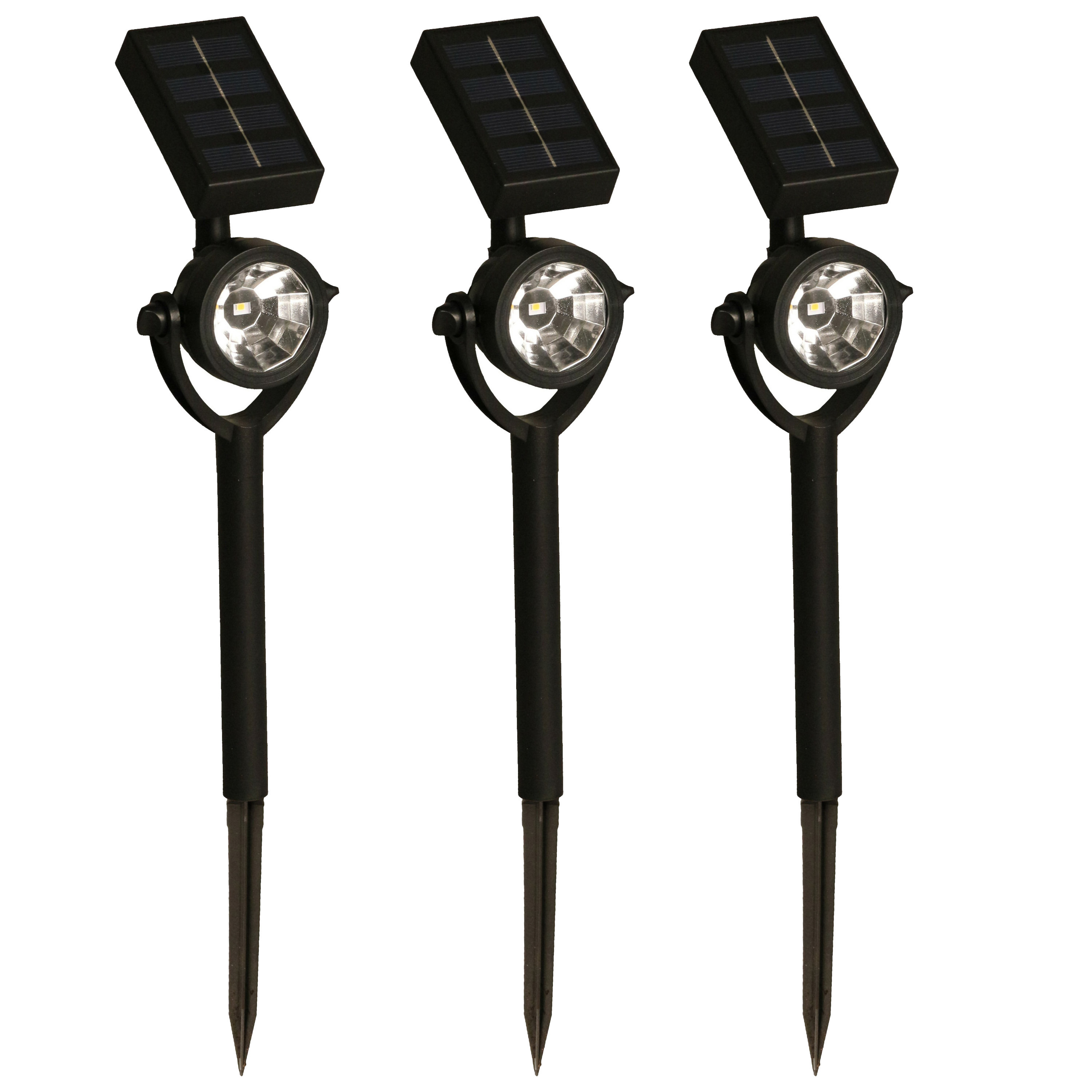Solar tuinlamp-spotlamp 3x zwart LED Softtone effect oplaadbaar L8 x B5,5 x H35 cm